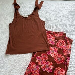 LOFT Pink and Brown Floral Pants with matching tank .